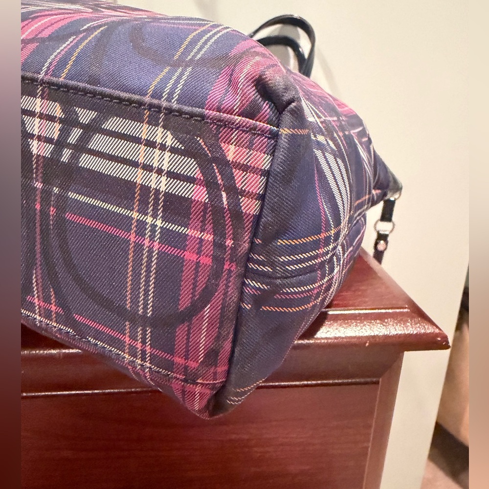 Coach Tartan Navy and Pink Plaid Signature Tote - Picture 6 of 12